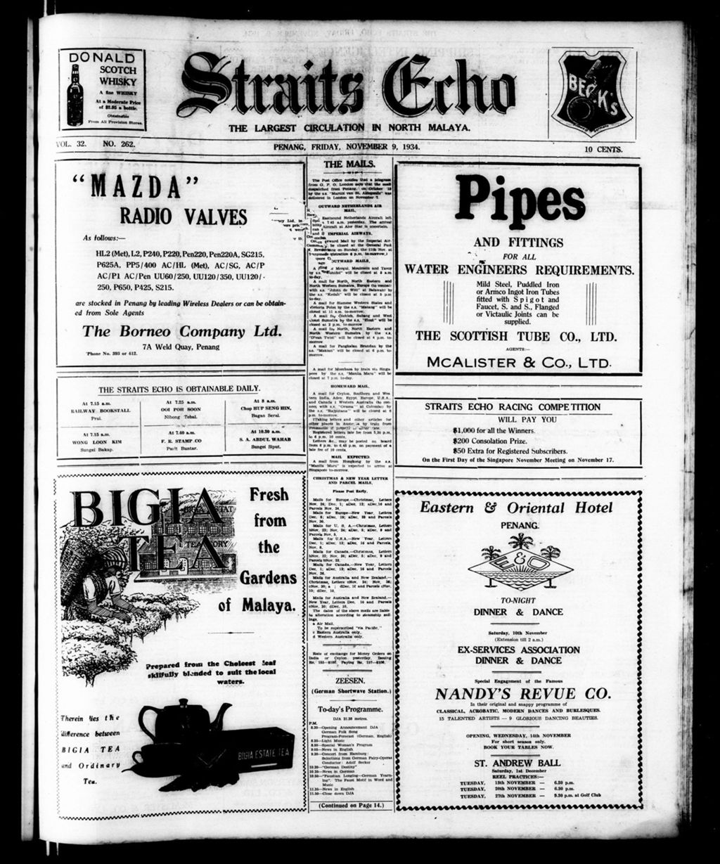 Miniature of Straits Echo 09 November 1934