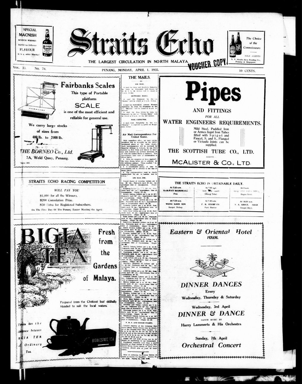 Miniature of Straits Echo 01 April 1935