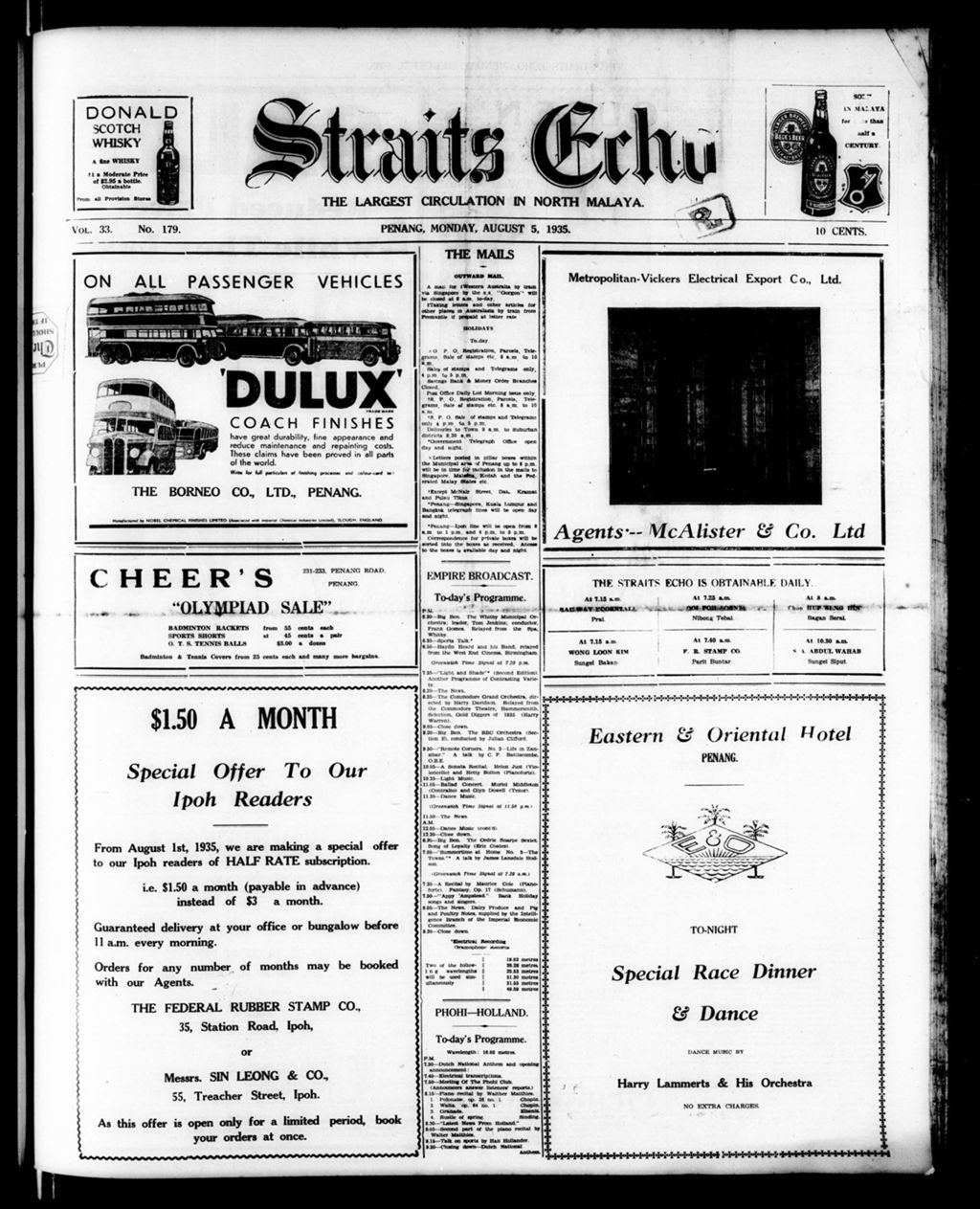 Miniature of Straits Echo 05 August 1935