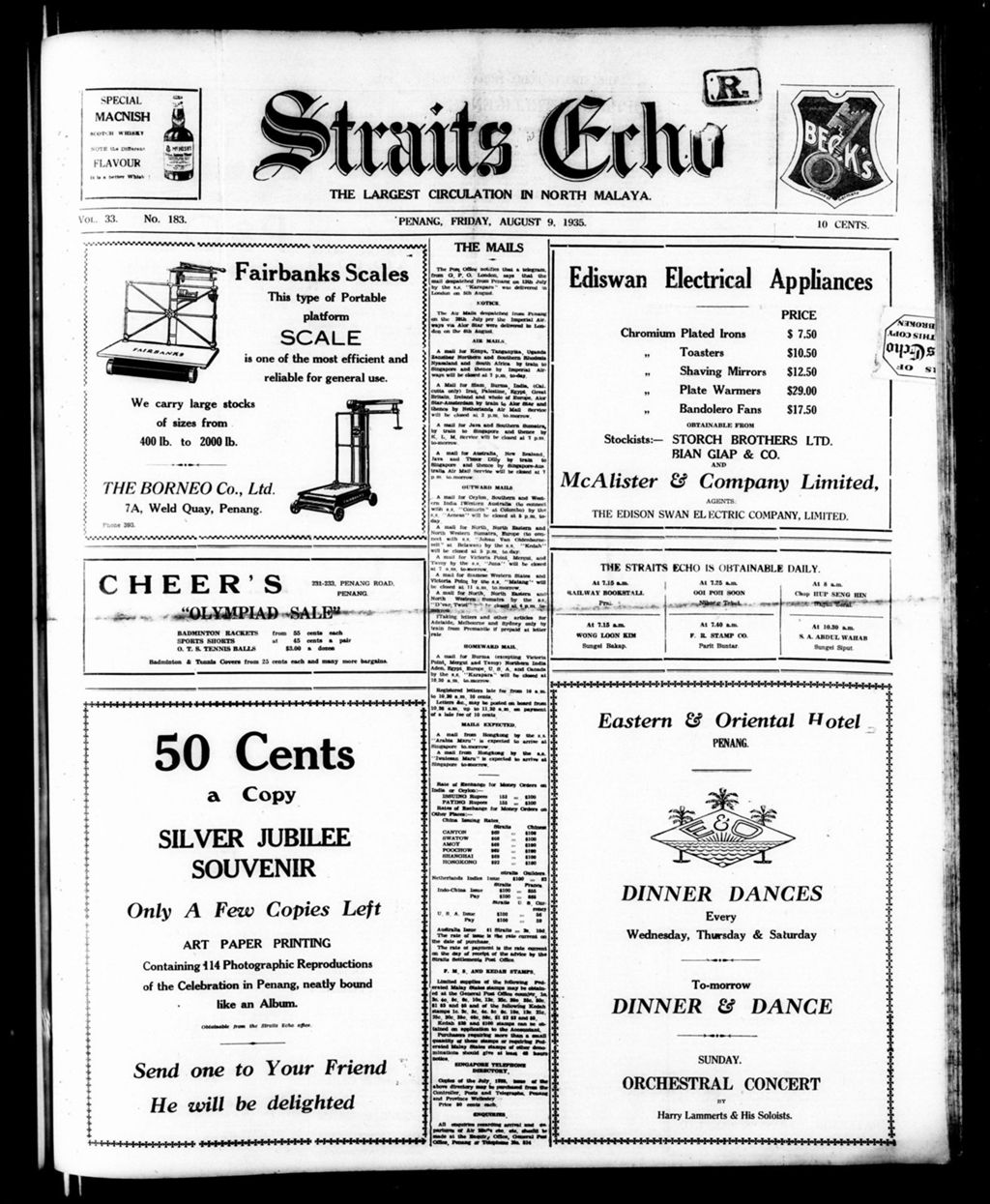 Miniature of Straits Echo 09 August 1935