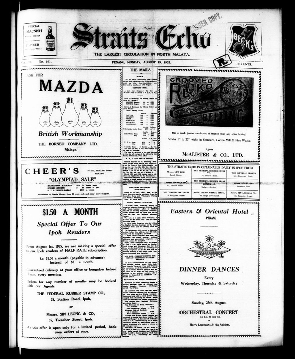 Miniature of Straits Echo 19 August 1935