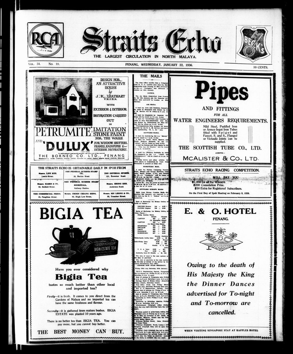 Miniature of Straits Echo 22 January 1936