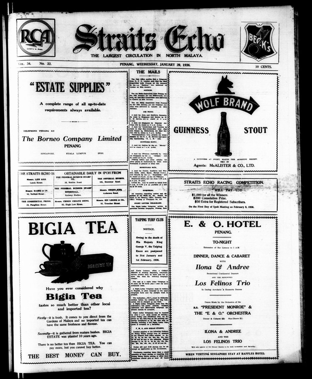 Miniature of Straits Echo 29 January 1936