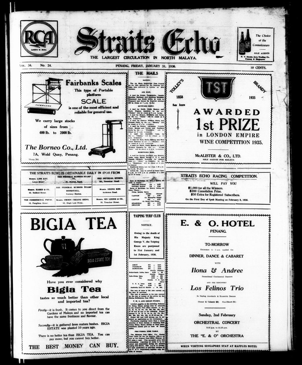 Miniature of Straits Echo 31 January 1936