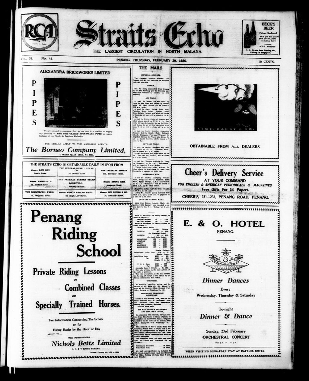 Miniature of Straits Echo 20 February 1936