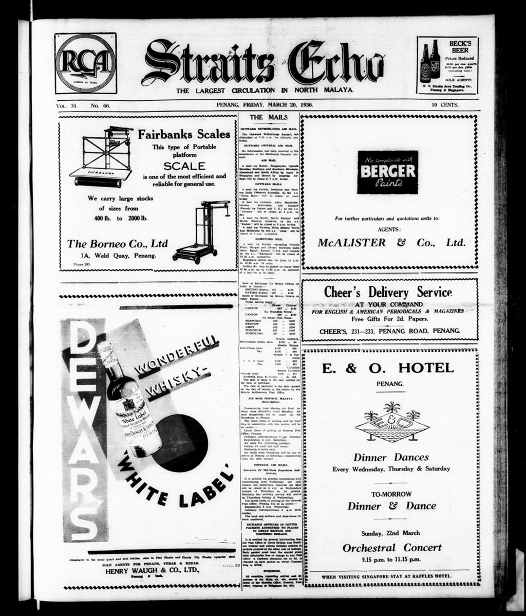 Miniature of Straits Echo 20 March 1936