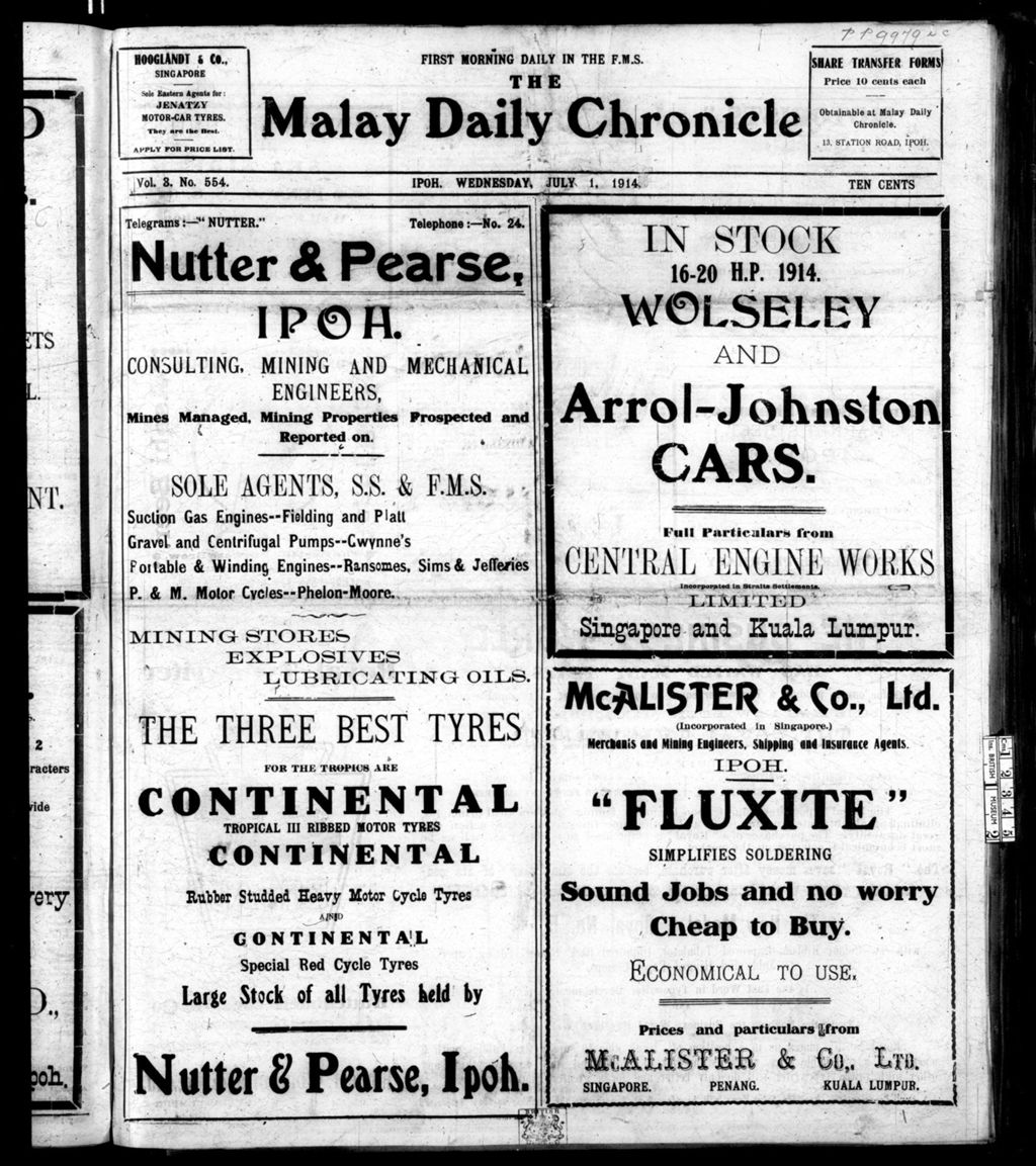 Miniature of Malay Daily Chronicle 01 July 1914