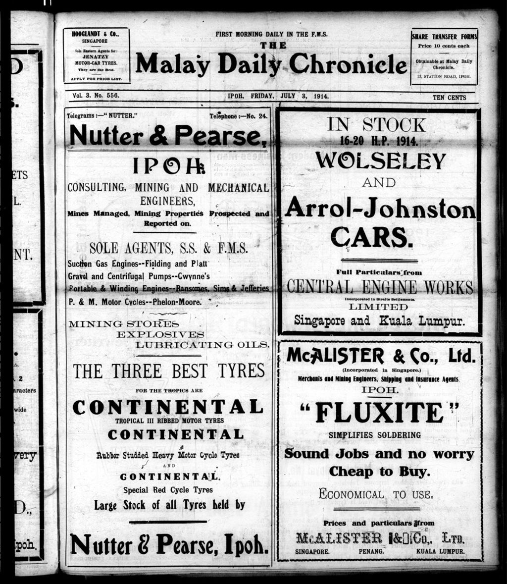 Miniature of Malay Daily Chronicle 03 July 1914