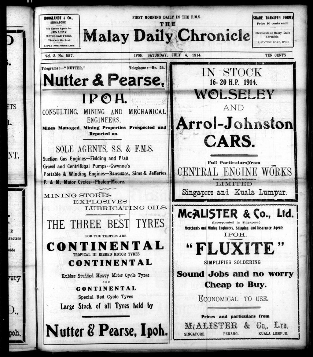 Miniature of Malay Daily Chronicle 04 July 1914