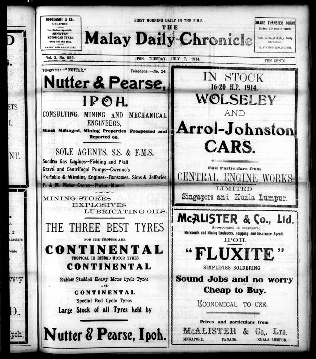 Miniature of Malay Daily Chronicle 07 July 1914