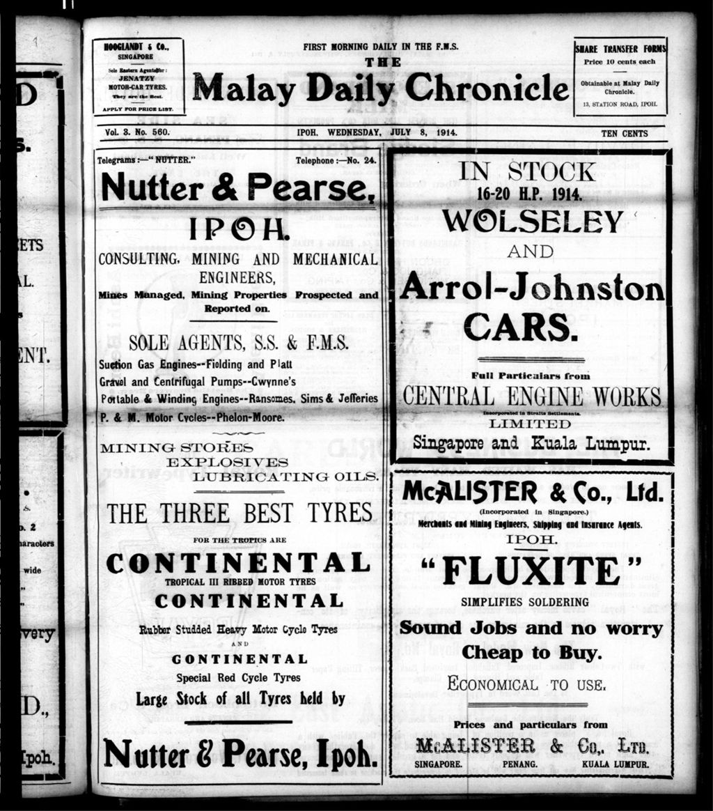 Miniature of Malay Daily Chronicle 08 July 1914