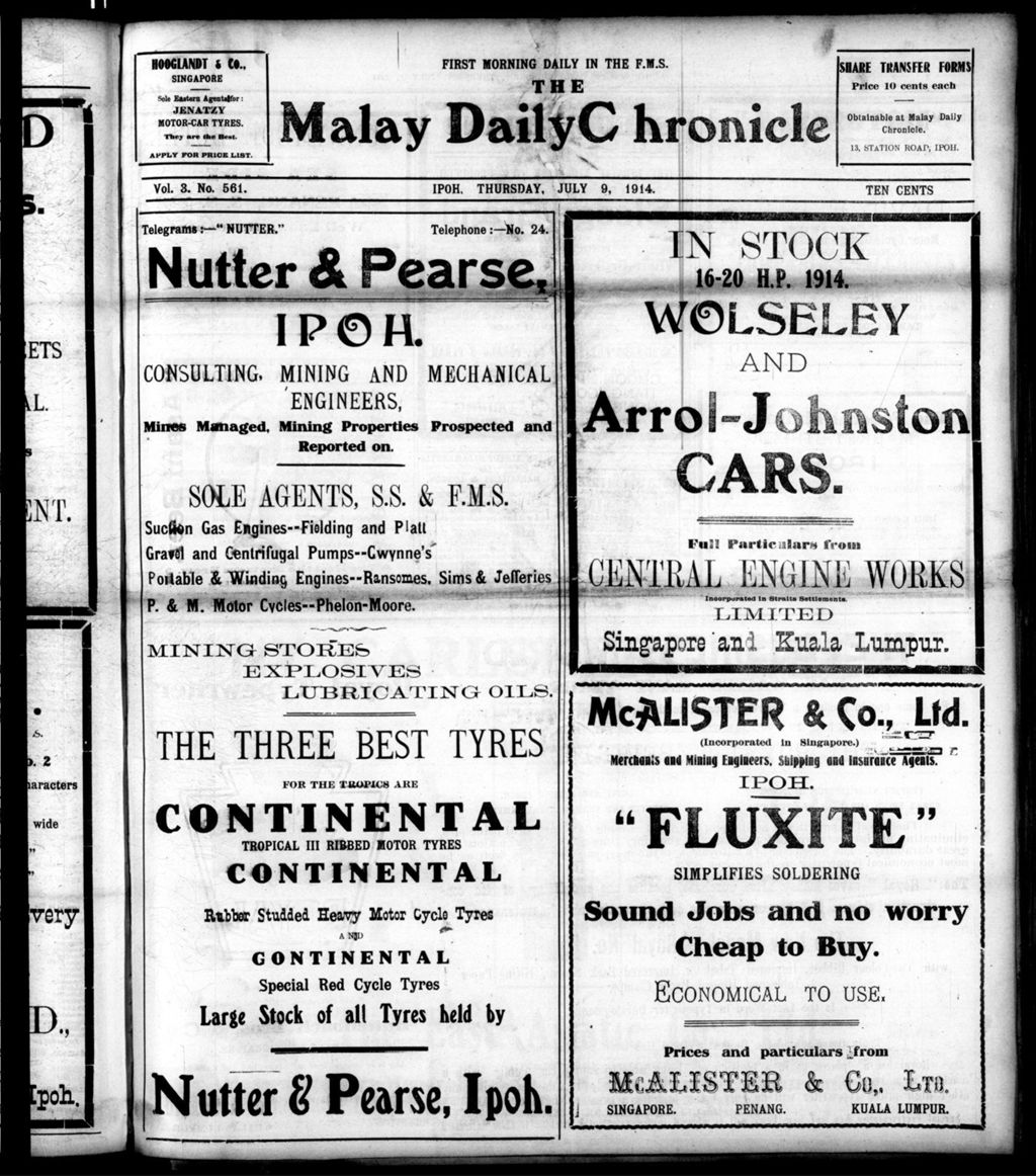 Miniature of Malay Daily Chronicle 09 July 1914