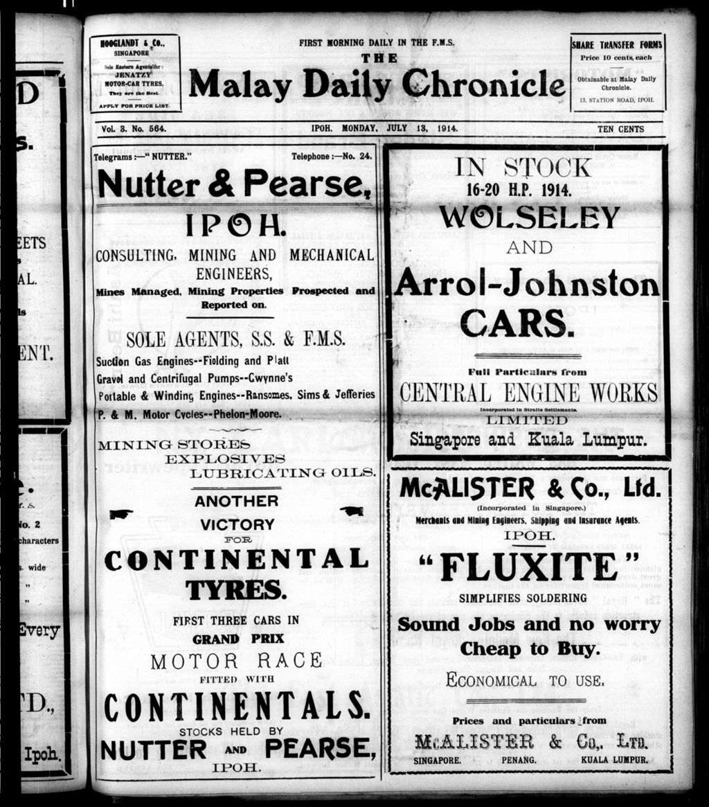 Miniature of Malay Daily Chronicle 13 July 1914