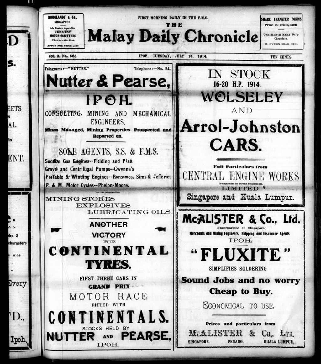 Miniature of Malay Daily Chronicle 14 July 1914