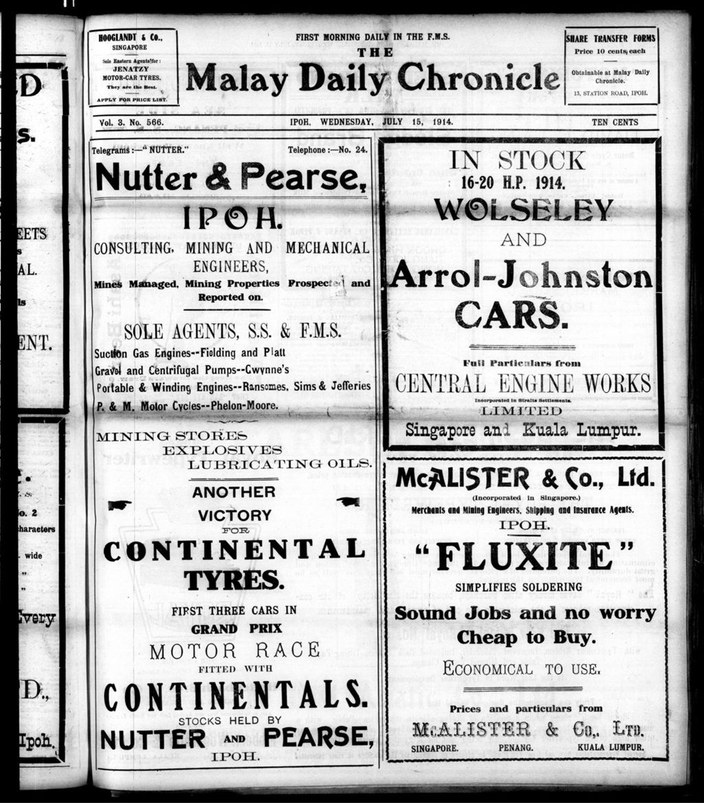 Miniature of Malay Daily Chronicle 15 July 1914