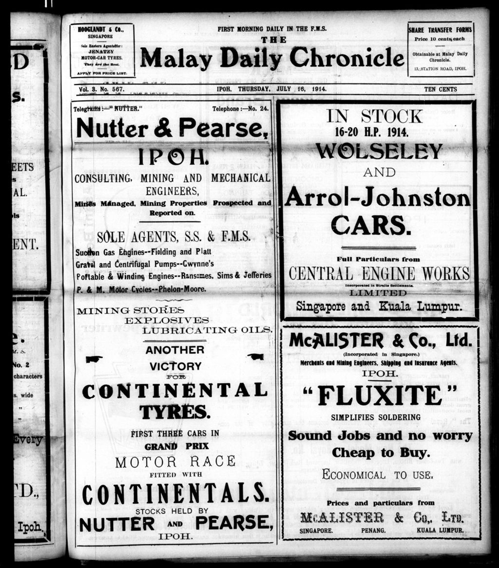 Miniature of Malay Daily Chronicle 16 July 1914