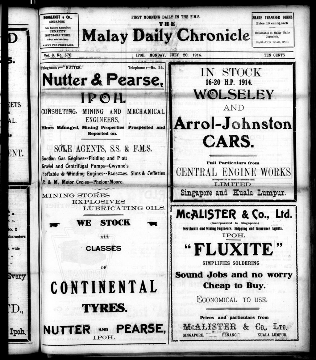 Miniature of Malay Daily Chronicle 20 July 1914