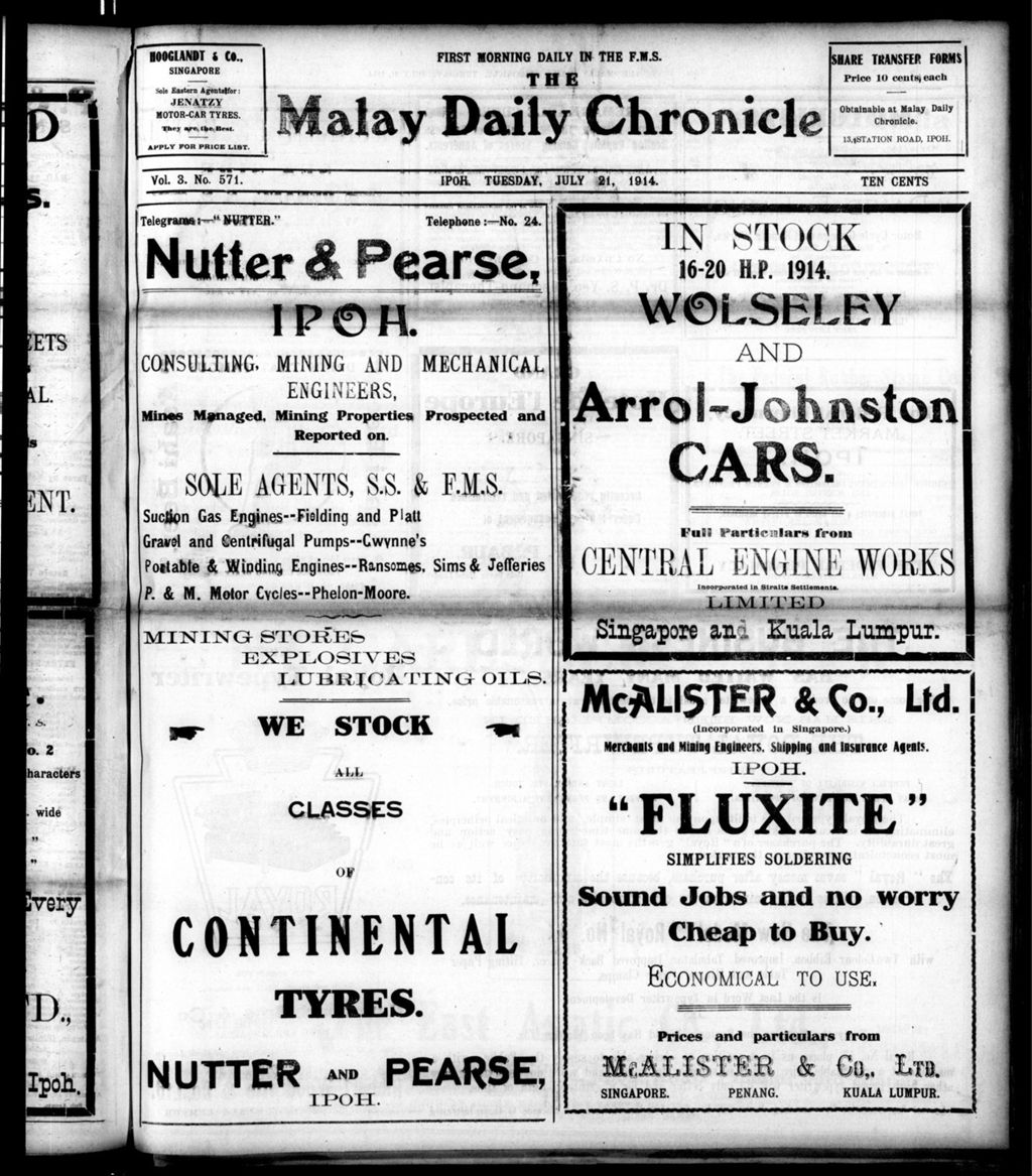 Miniature of Malay Daily Chronicle 21 July 1914