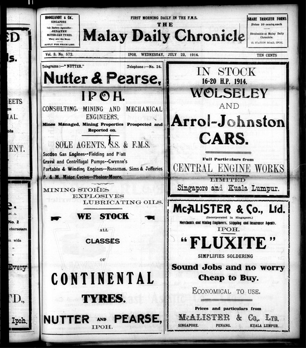 Miniature of Malay Daily Chronicle 22 July 1914