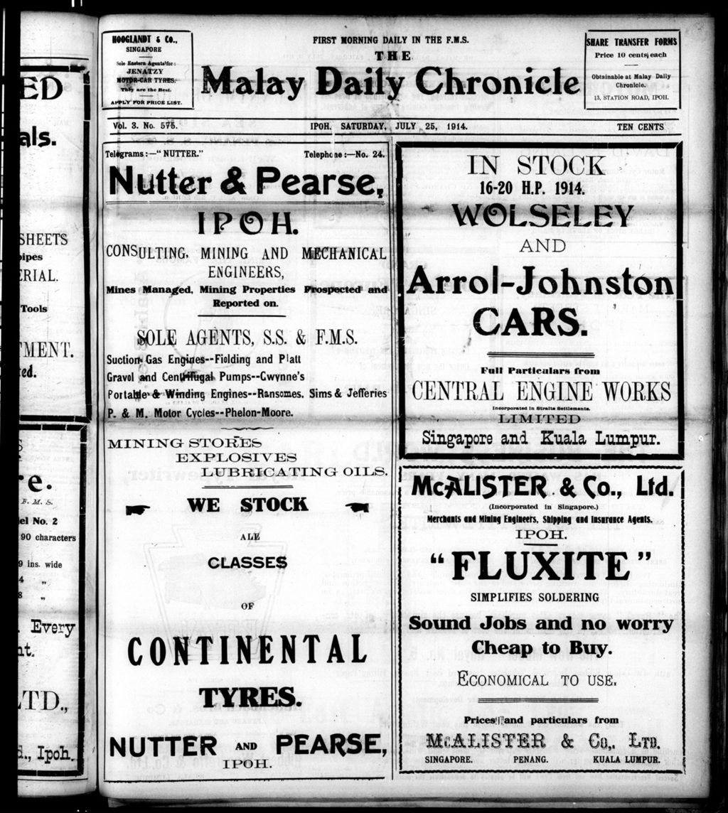 Miniature of Malay Daily Chronicle 25 July 1914