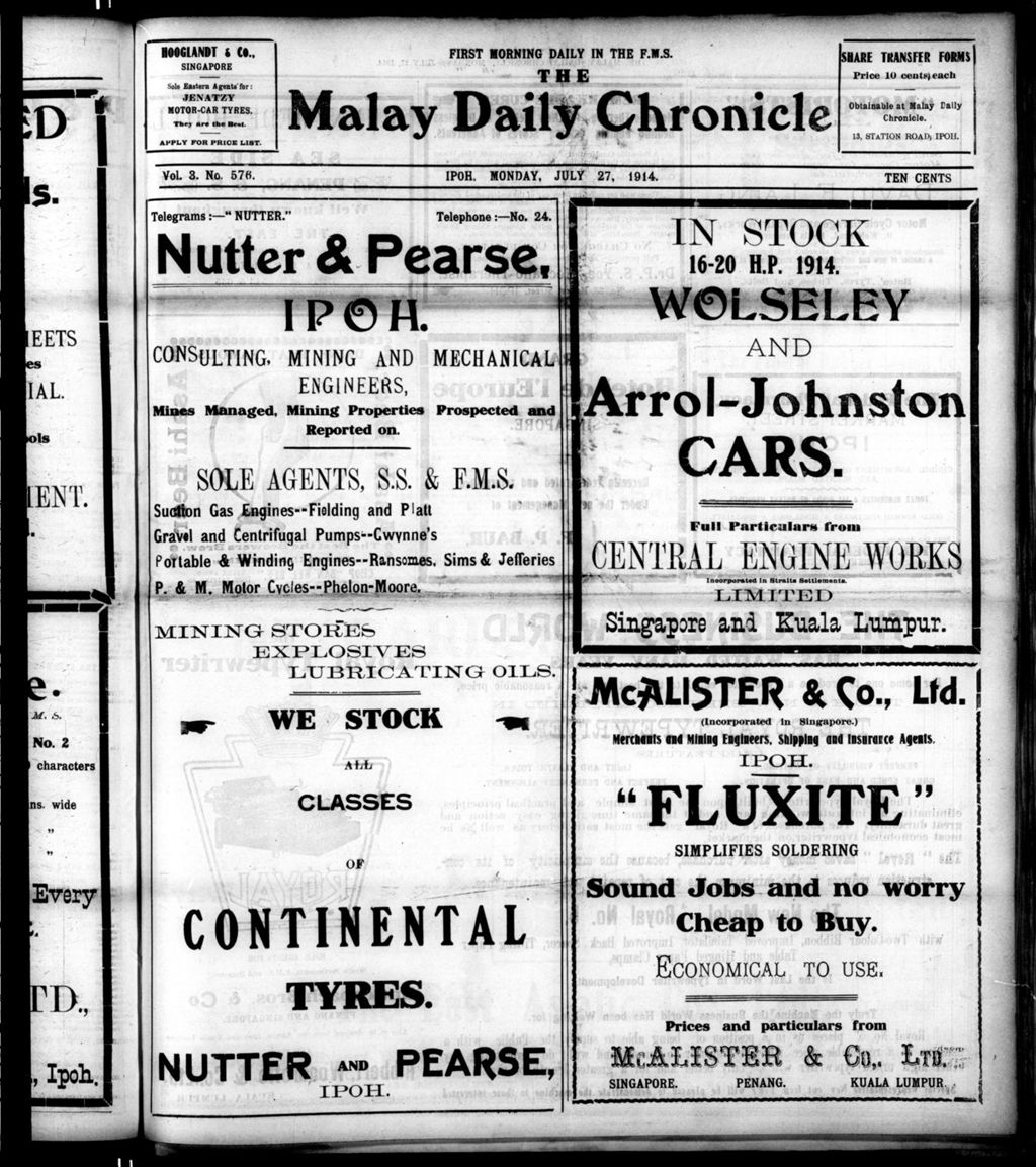 Miniature of Malay Daily Chronicle 27 July 1914