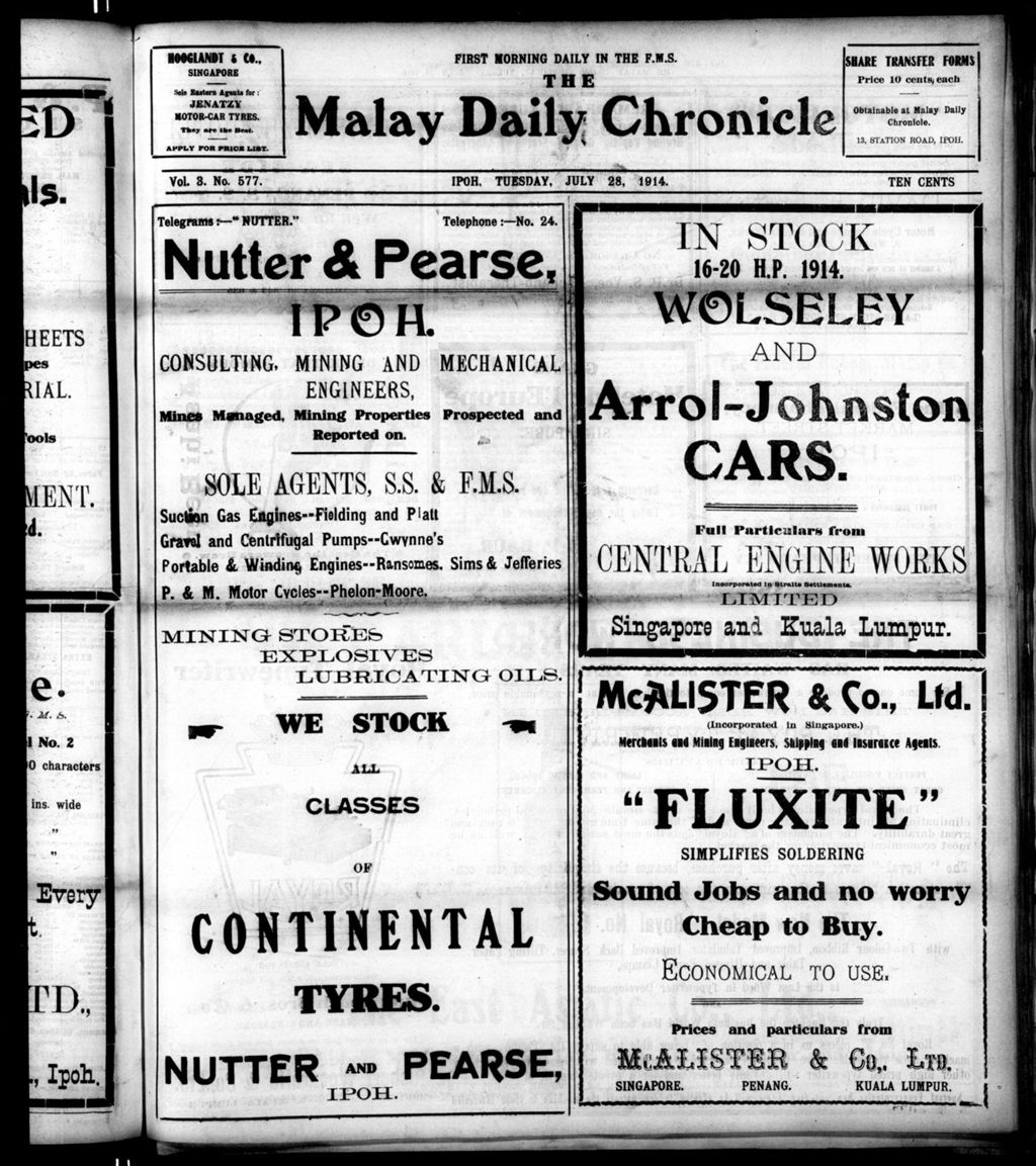 Miniature of Malay Daily Chronicle 28 July 1914