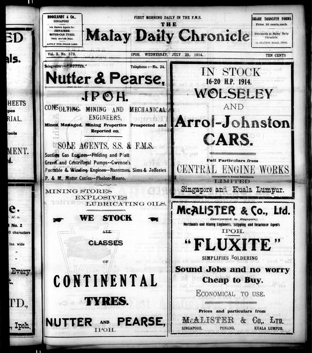 Miniature of Malay Daily Chronicle 29 July 1914