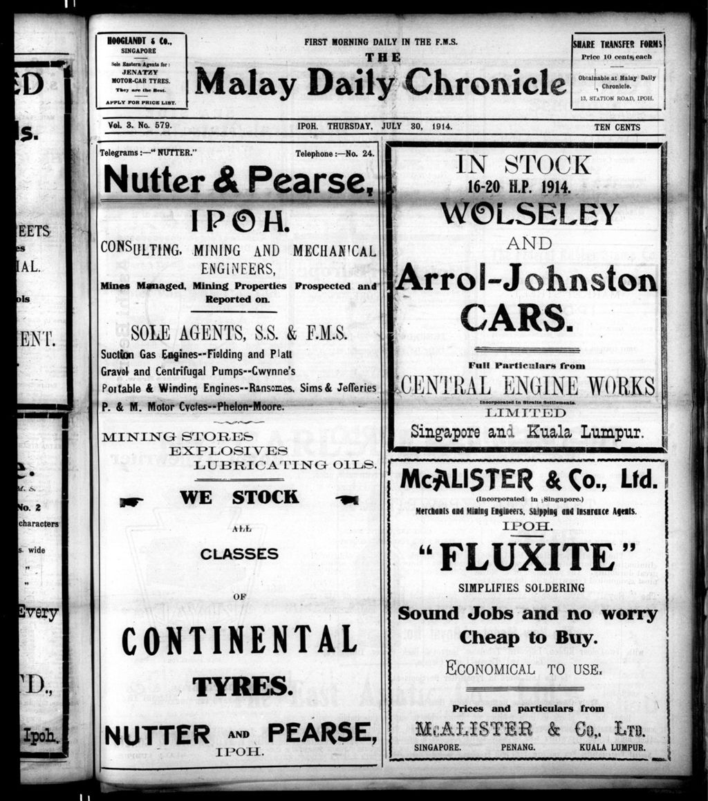 Miniature of Malay Daily Chronicle 30 July 1914