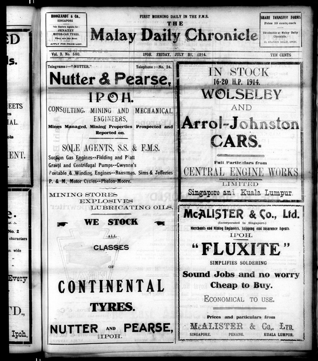 Miniature of Malay Daily Chronicle 31 July 1914