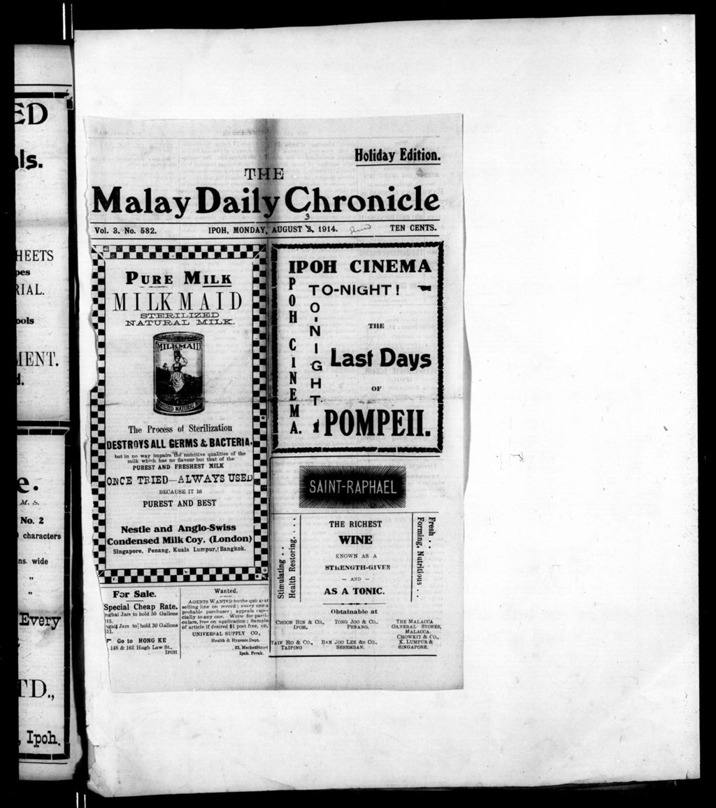 Miniature of Malay Daily Chronicle 03 August 1914