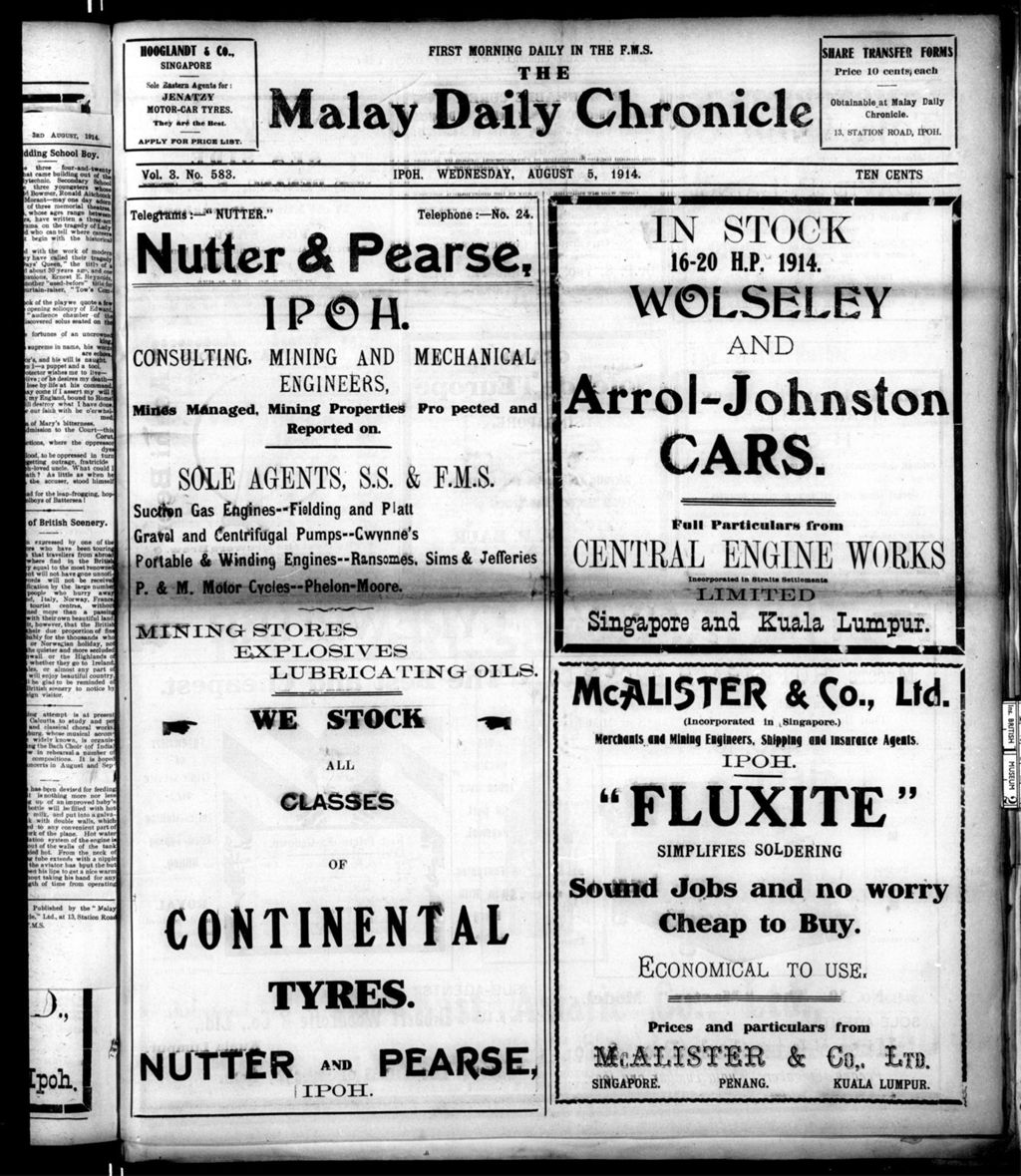 Miniature of Malay Daily Chronicle 05 August 1914