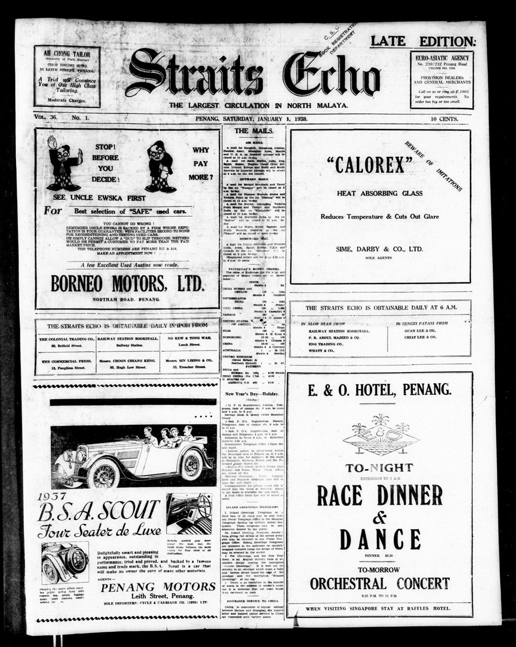 Miniature of Straits Echo 01 January 1938