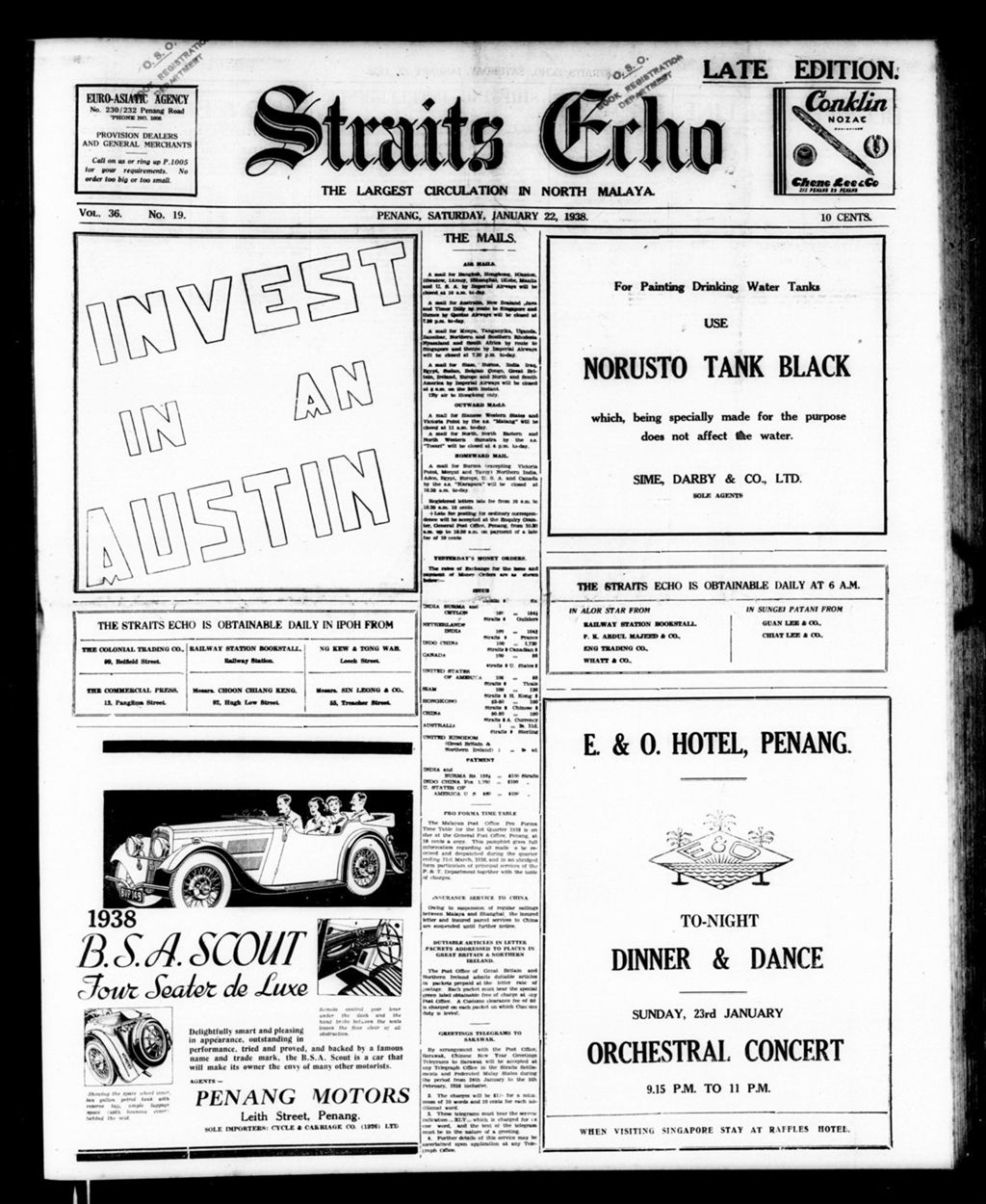 Miniature of Straits Echo 22 January 1938