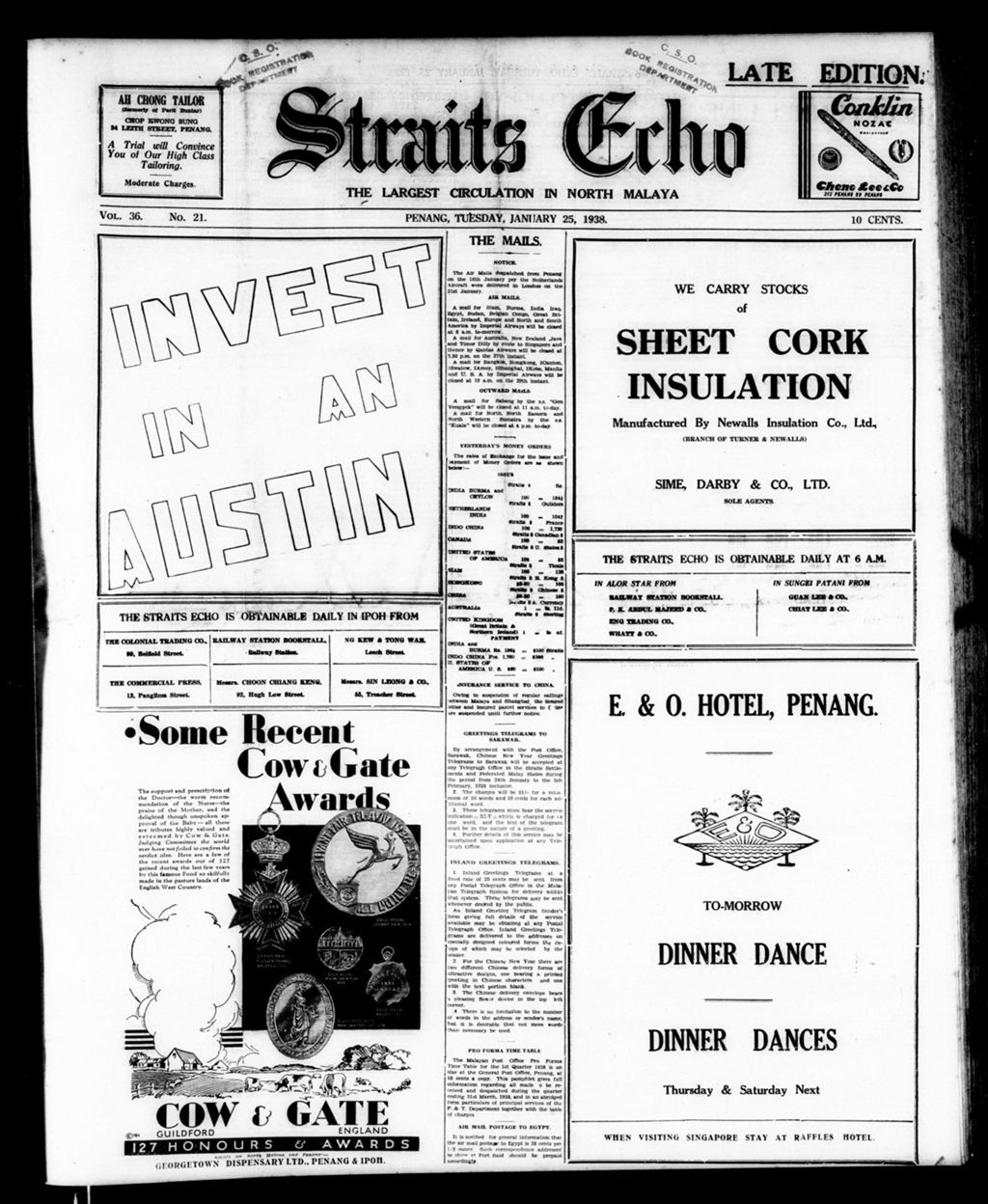 Miniature of Straits Echo 25 January 1938