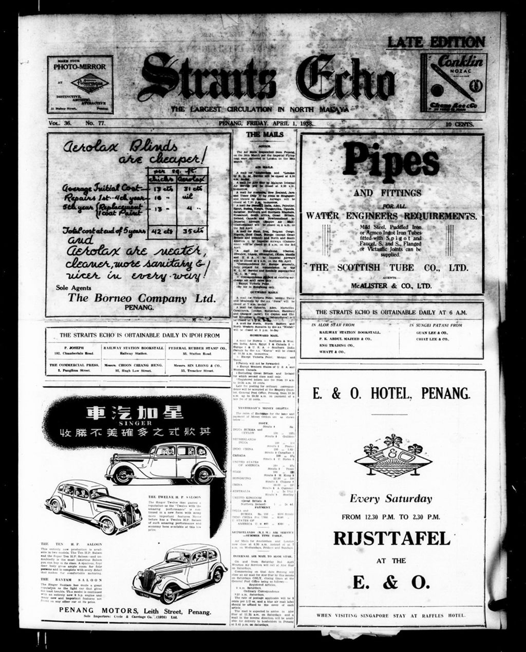 Miniature of Straits Echo 01 April 1938