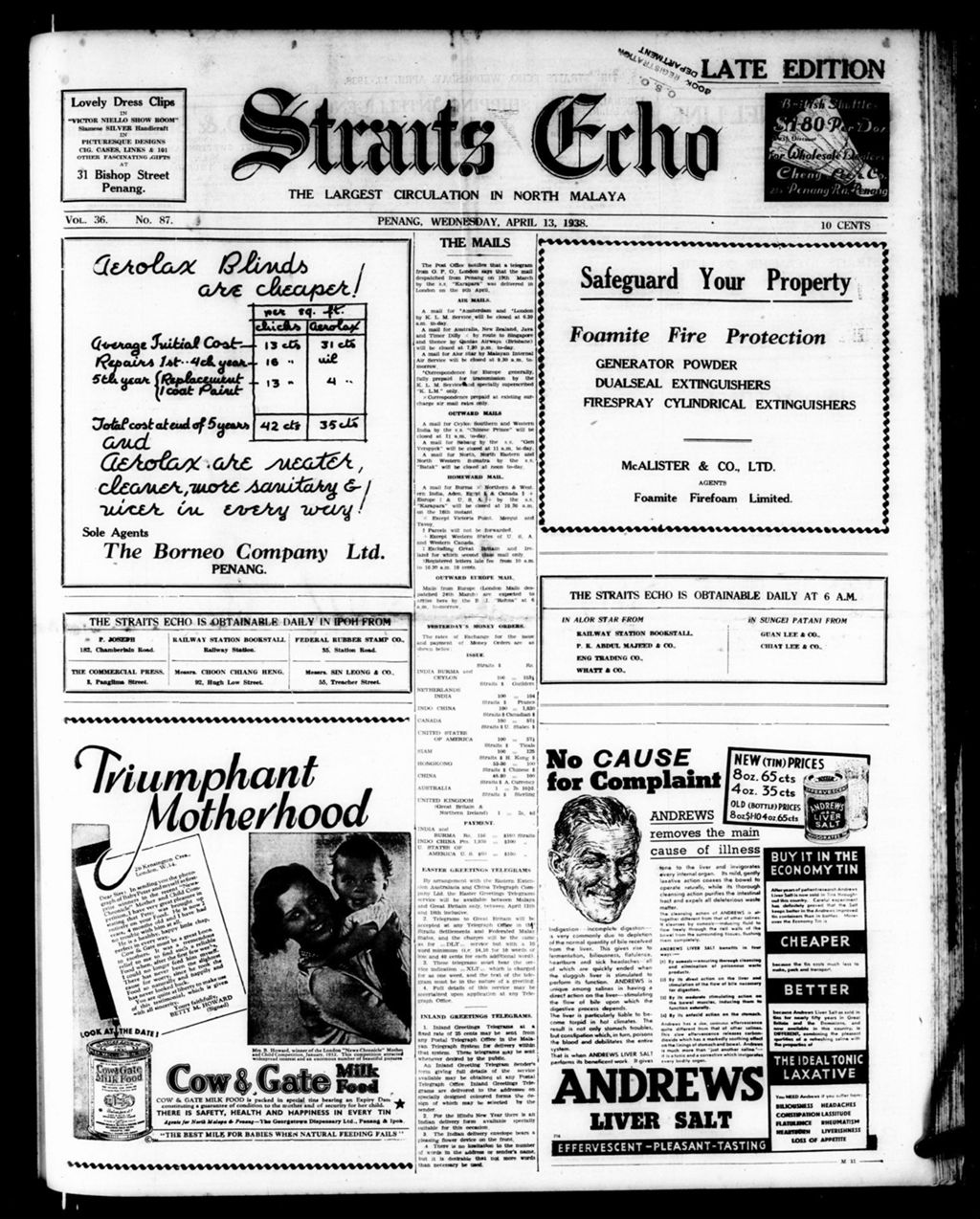 Miniature of Straits Echo 13 April 1938