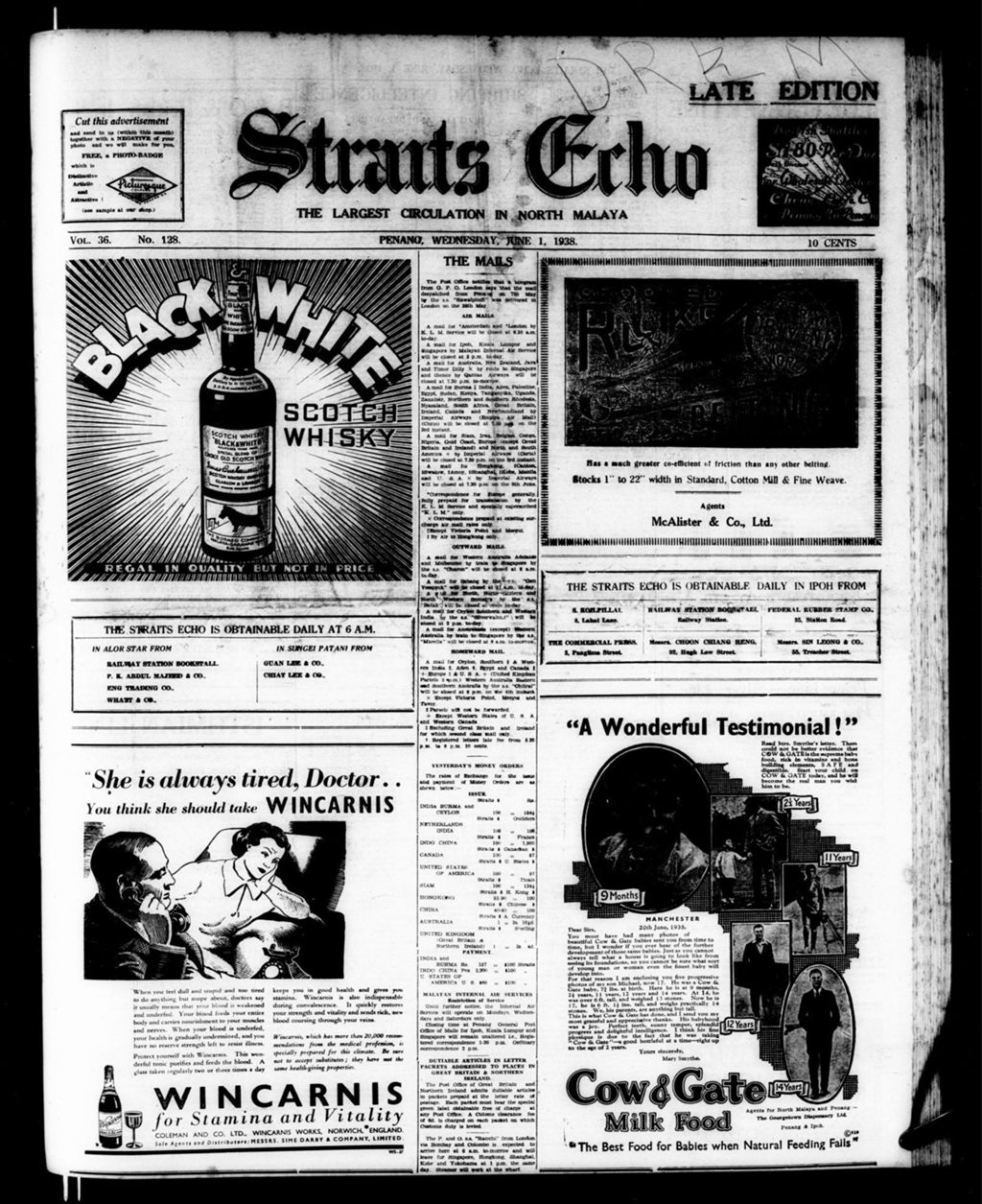 Miniature of Straits Echo 01 June 1938