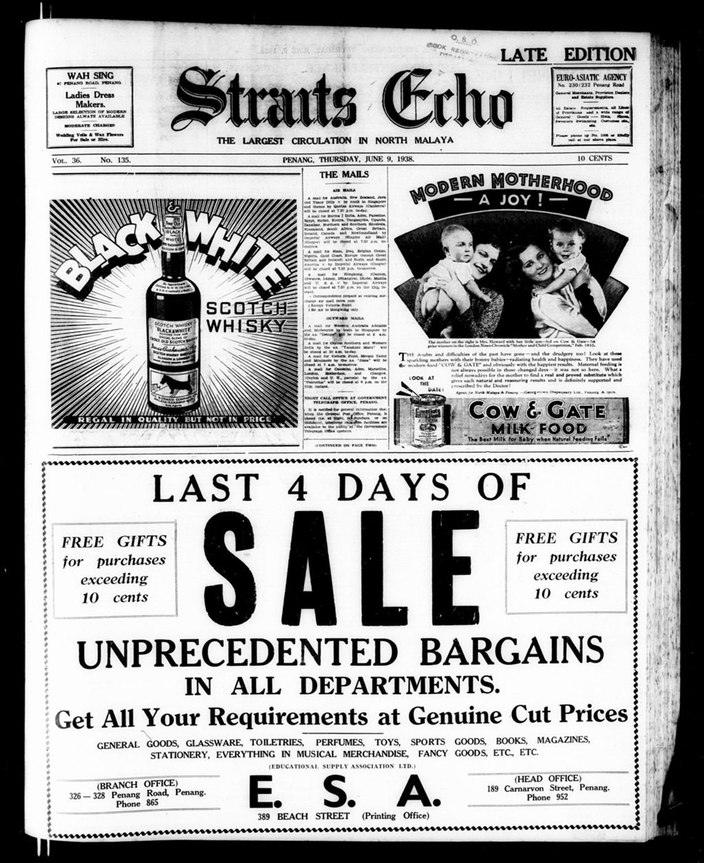 Miniature of Straits Echo 09 June 1938