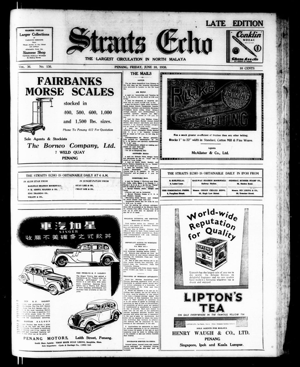 Miniature of Straits Echo 10 June 1938