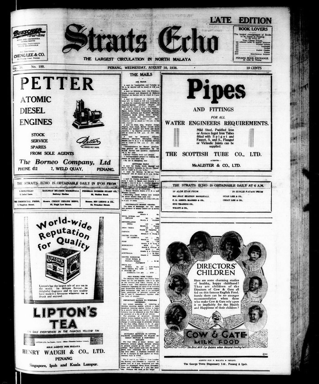 Miniature of Straits Echo 10 August 1938