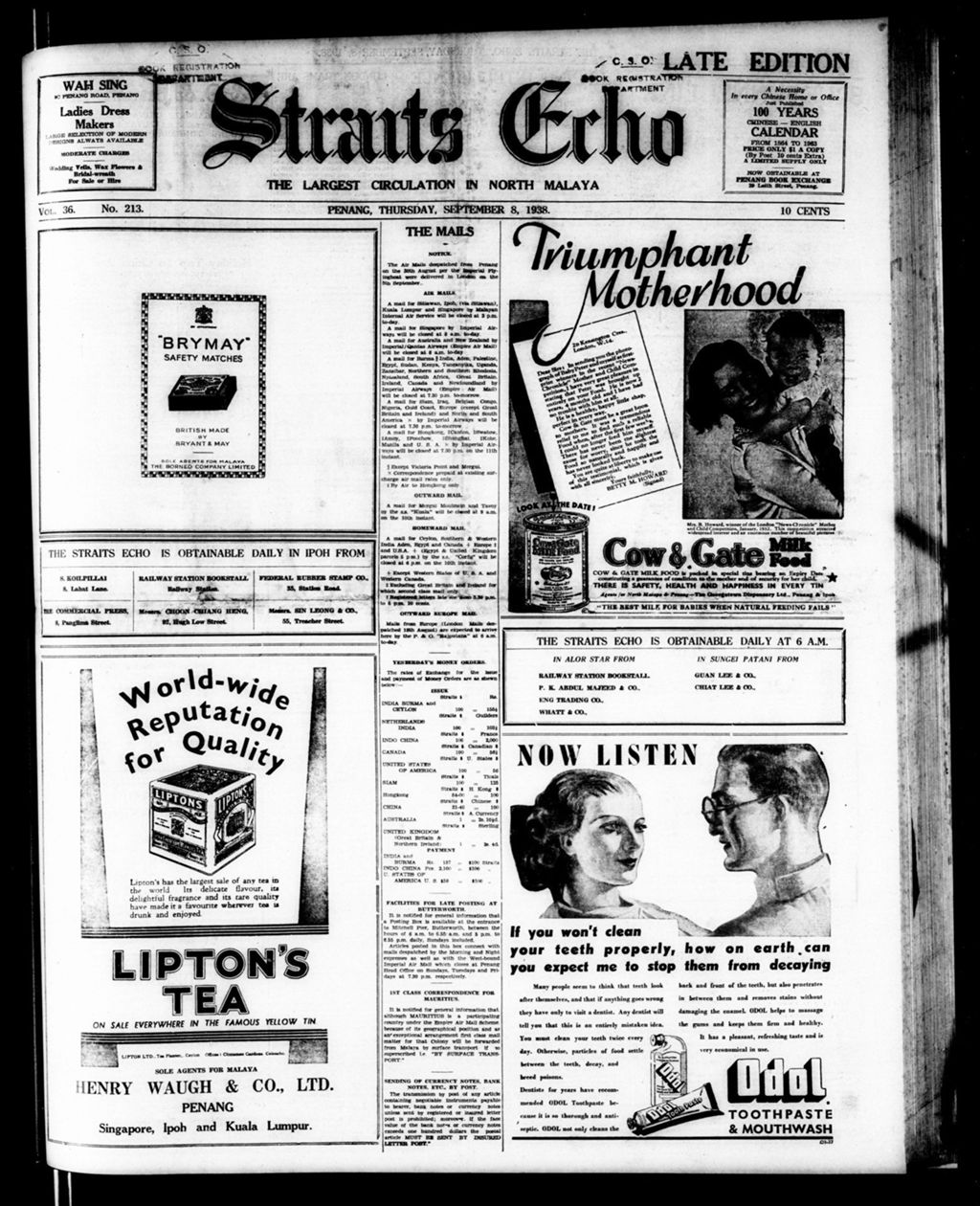 Miniature of Straits Echo 08 September 1938