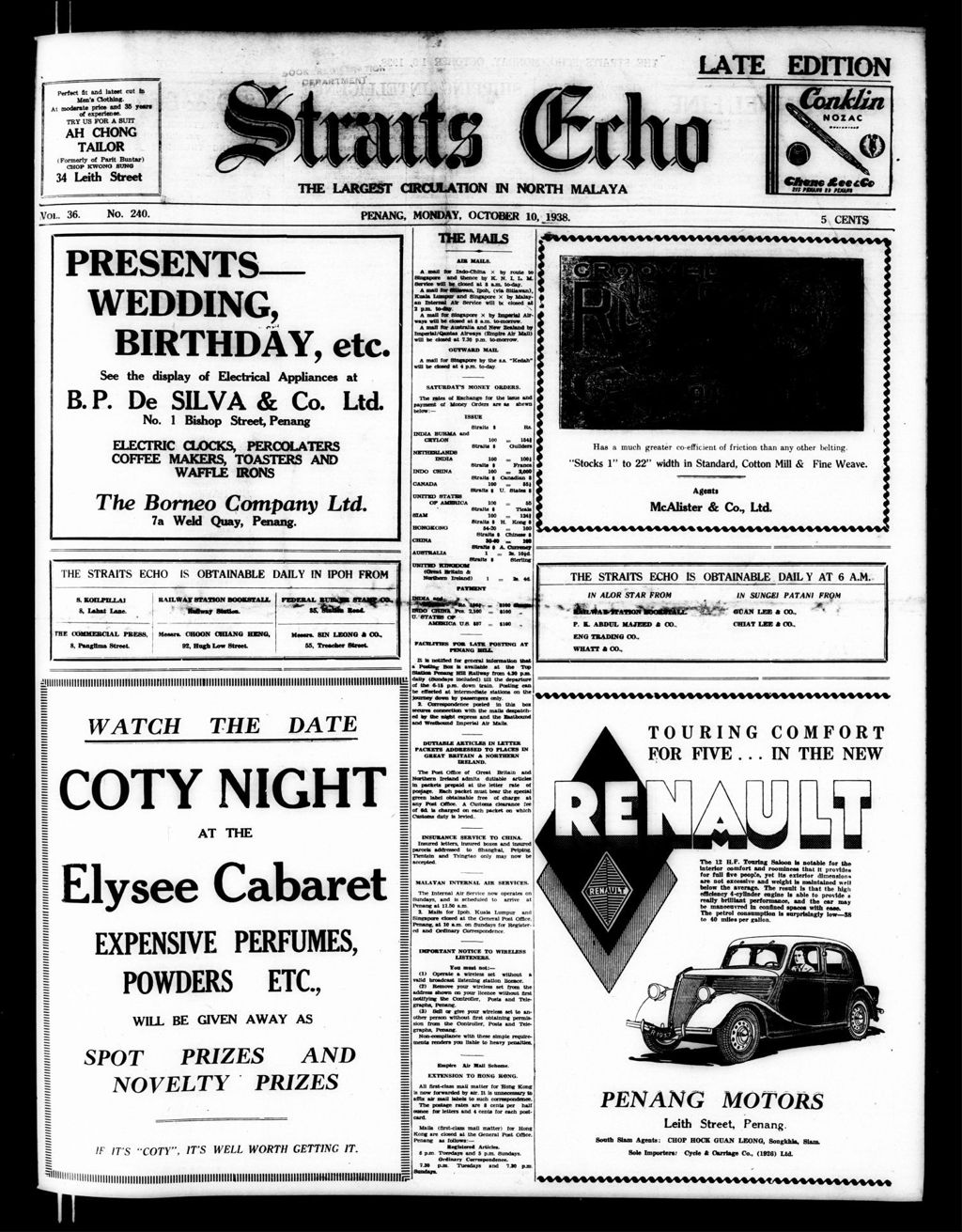 Miniature of Straits Echo 10 October 1938