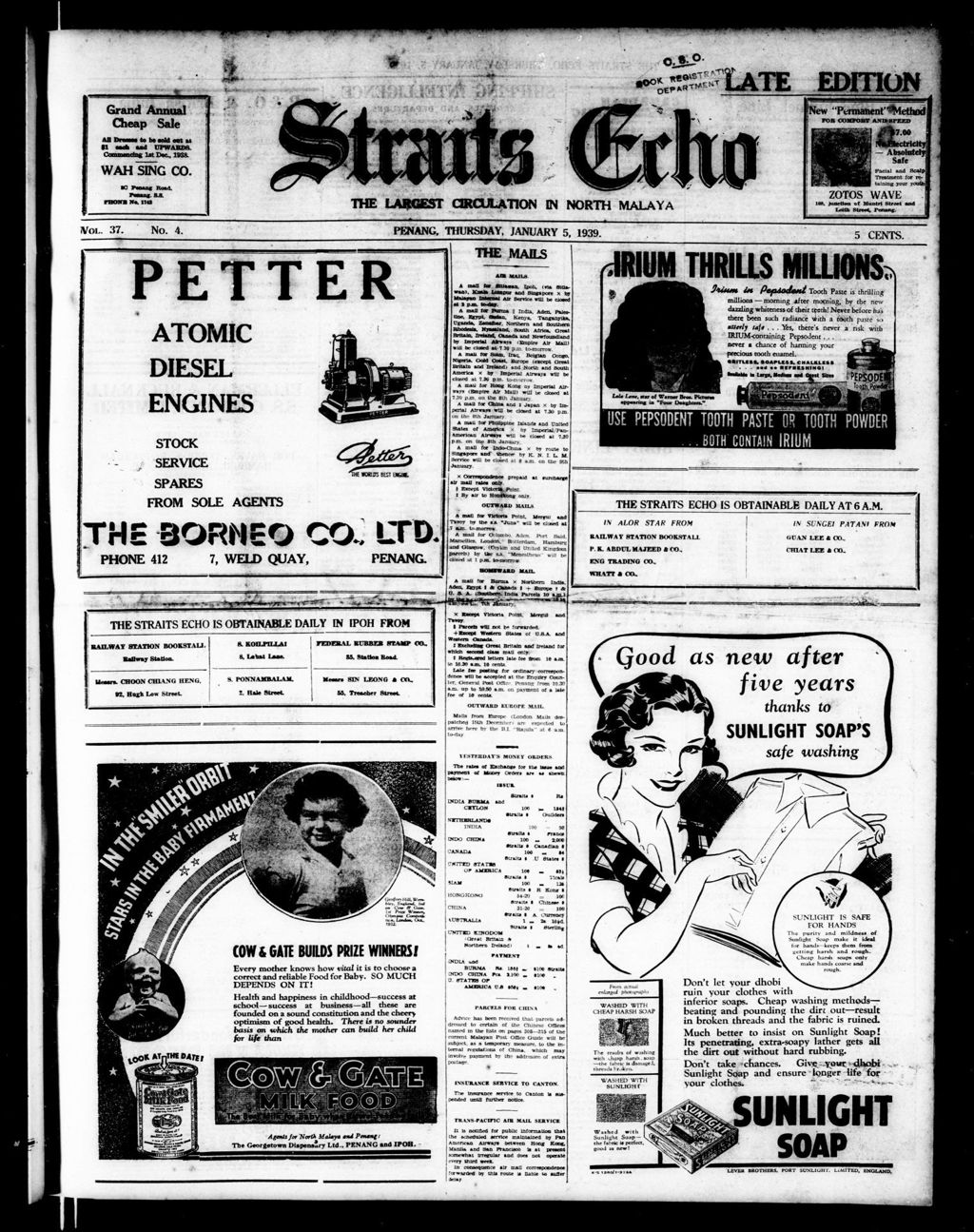 Miniature of Straits Echo 05 January 1939