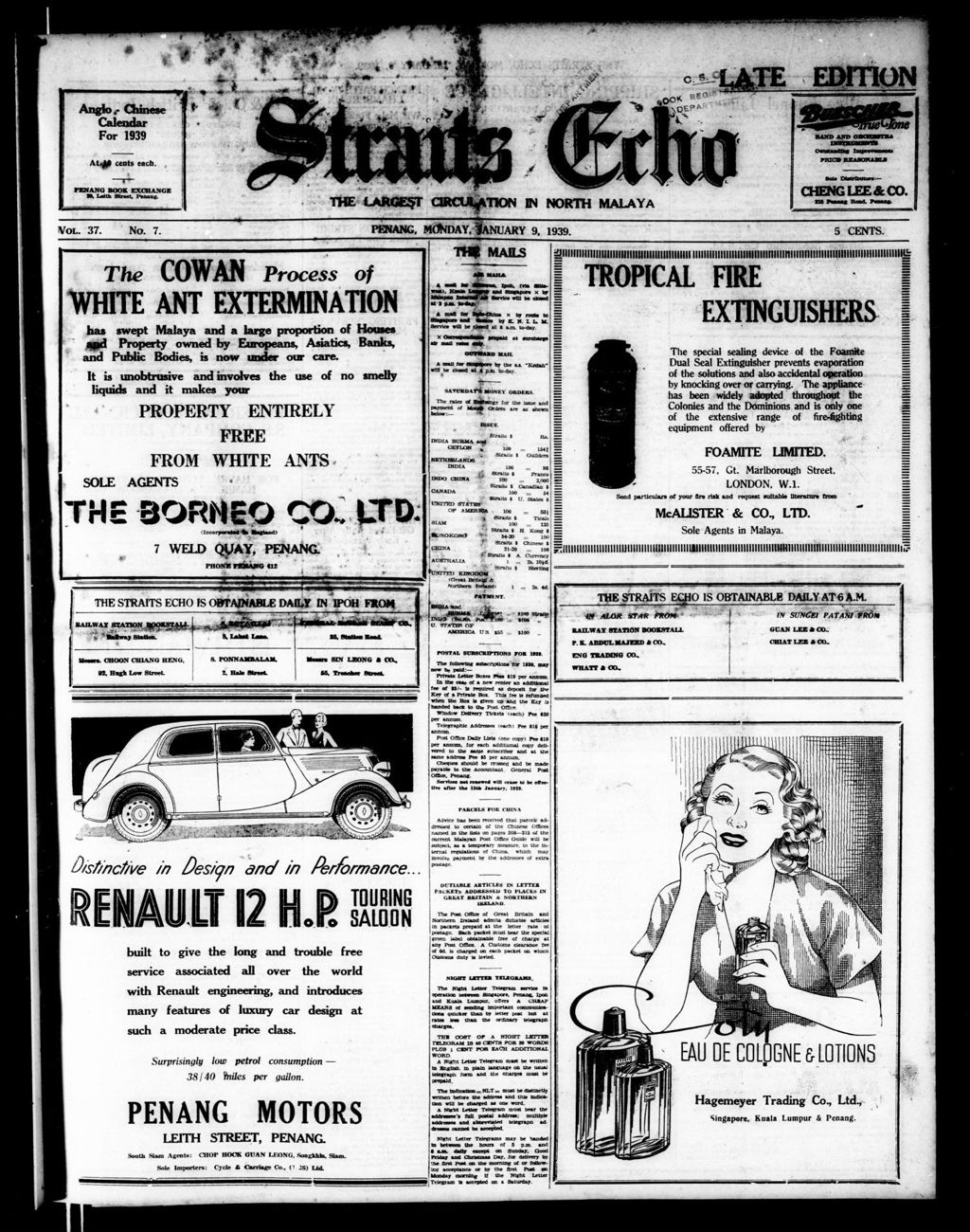 Miniature of Straits Echo 09 January 1939