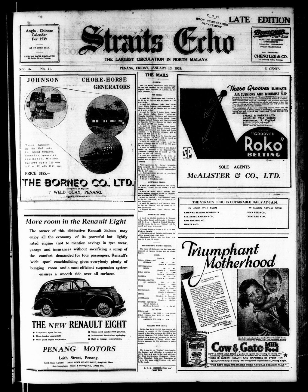 Miniature of Straits Echo 13 January 1939