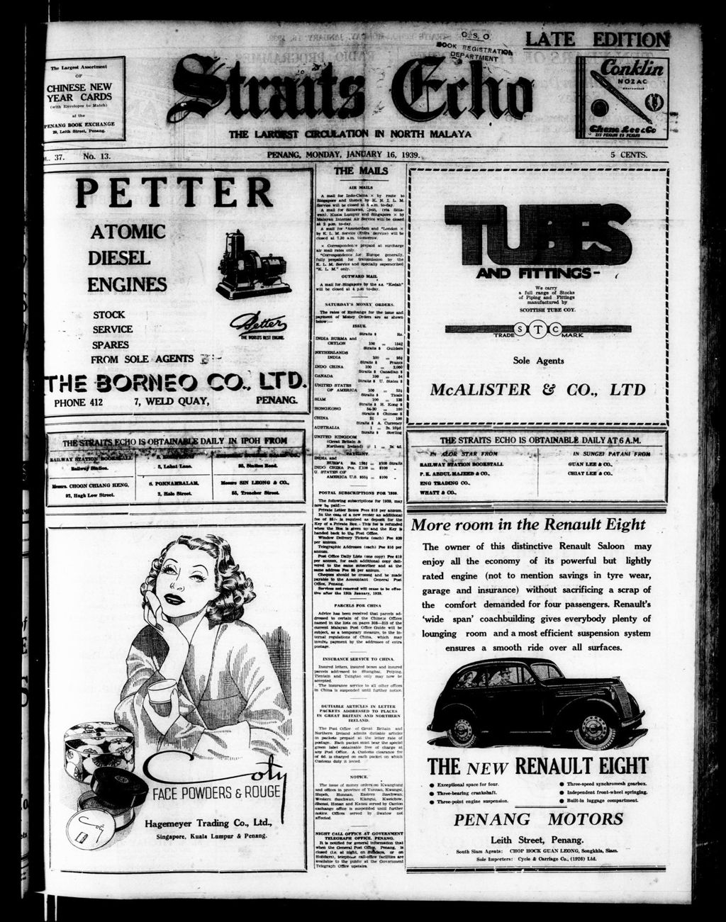 Miniature of Straits Echo 16 January 1939