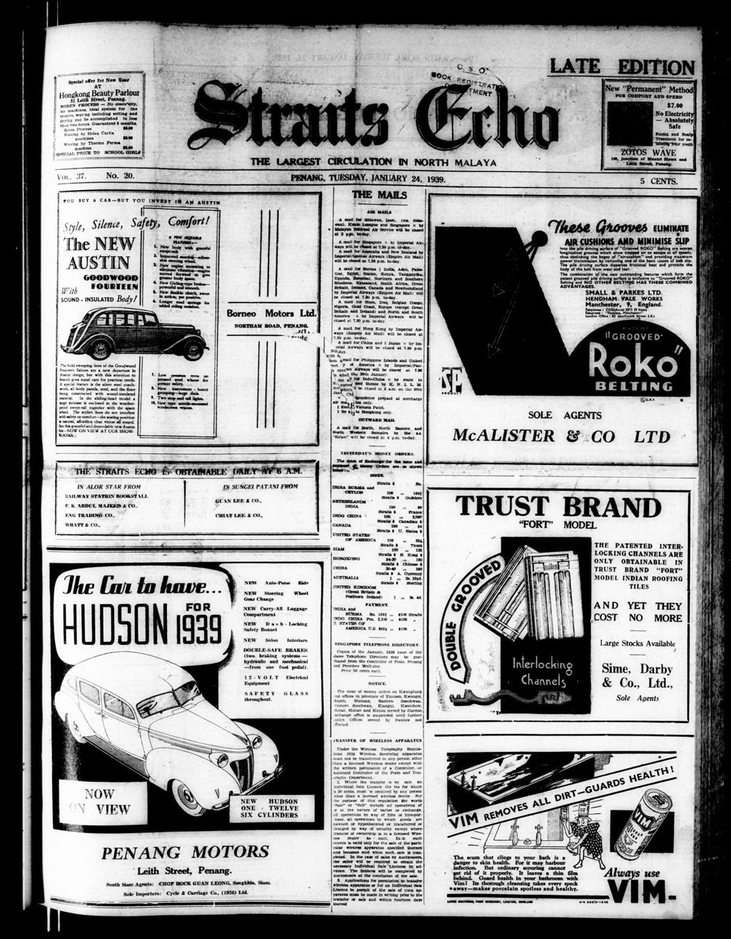 Miniature of Straits Echo 24 January 1939