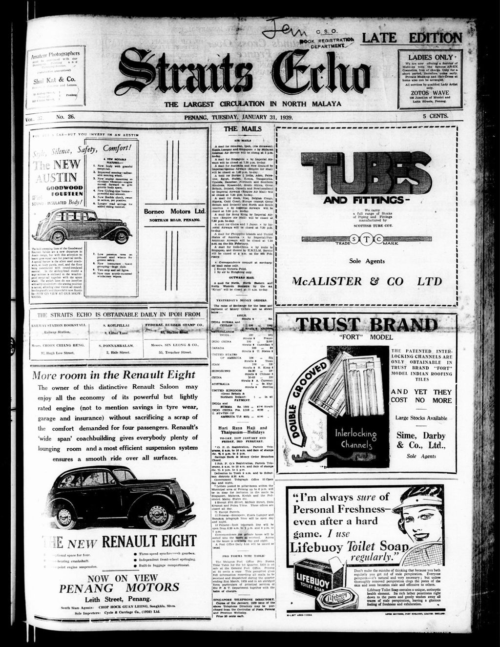 Miniature of Straits Echo 31 January 1939