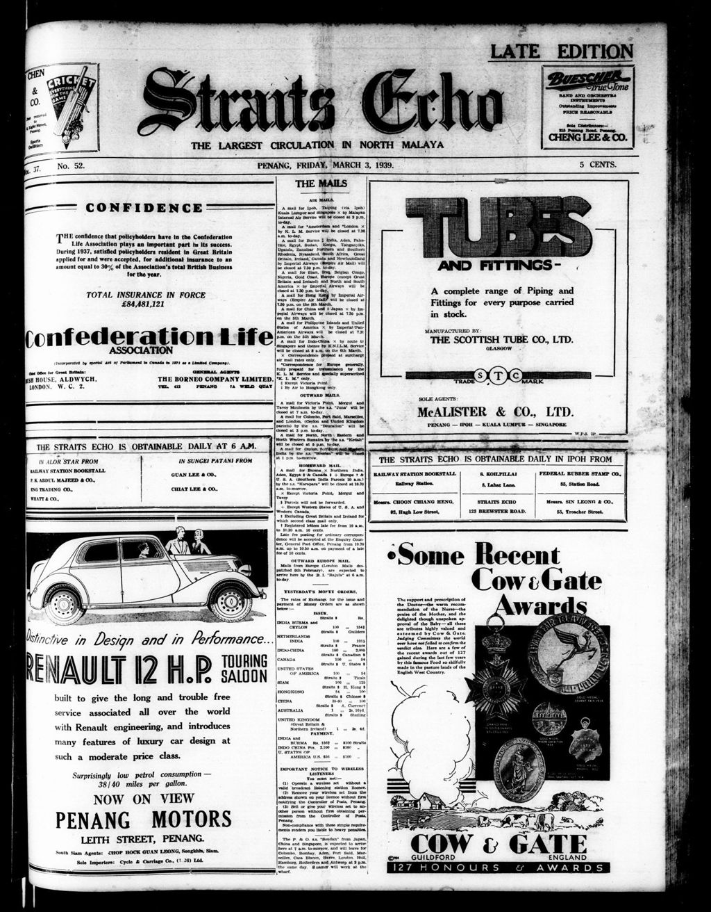 Miniature of Straits Echo 03 March 1939