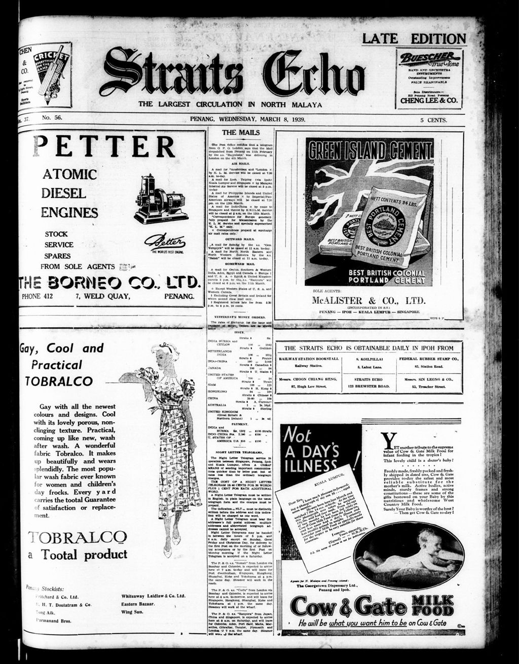 Miniature of Straits Echo 08 March 1939